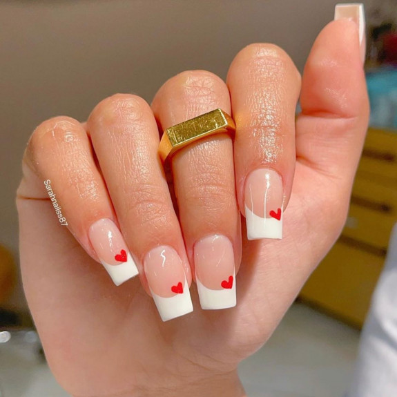 30 Love Heart Valentines Nails — Simple White Tip Acrylic Nails