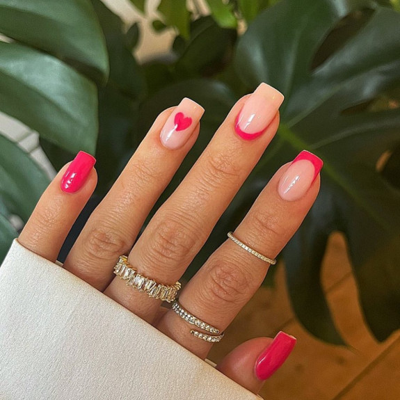 Valentine nails, Valentines nail designs, pink nails, love heart Valentine nails, pink love heart nails, valentines french tip nails, simple Valentine nails, love heart Valentines nails, cute valentines nails, valentines day nails, valentines nails 2023