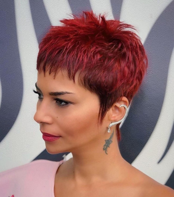 Maple red pixie haircut