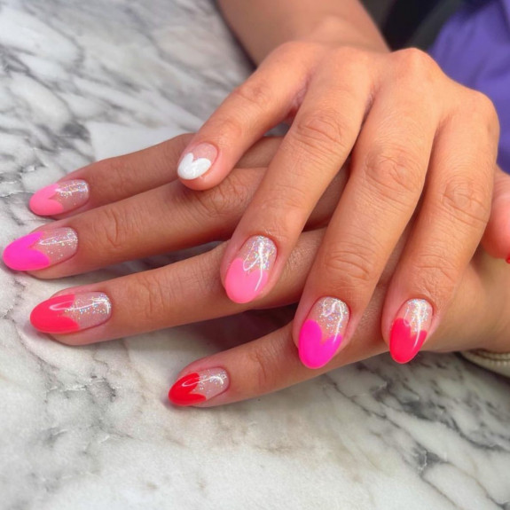 37 Awesome Valentines Nails — Shimmery Heart Tip Nails