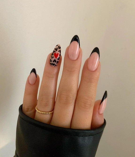 37 Awesome Valentines Nails — Black Heart + French Tip Nails