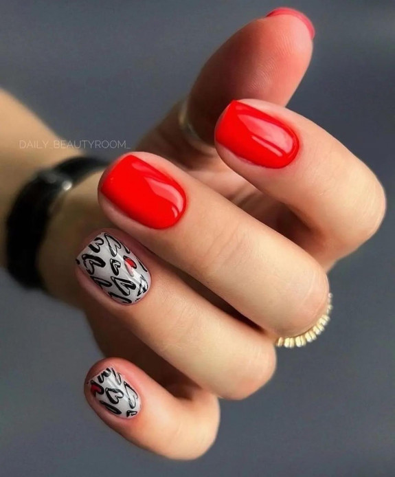 37 Awesome Valentines Nails — Drawing Black Heart Nails