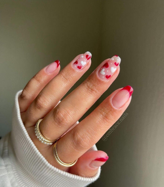 Valentine nails, Valentines nail designs, pink nails, love heart Valentine nails, pink love heart nails, valentines french tip nails, simple Valentine nails, love heart Valentines nails, cute valentines nails, valentines day nails, valentines nails 2023