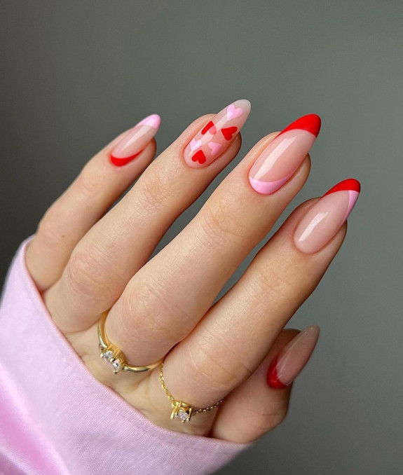 37 Awesome Valentines Nails — Pink and Red Love Heart Nails