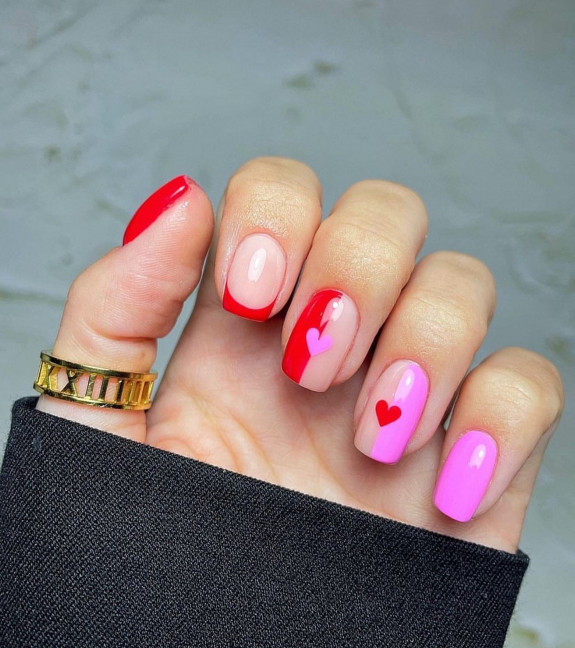 37 Awesome Valentines Nails — Half Pink Half Red Nails