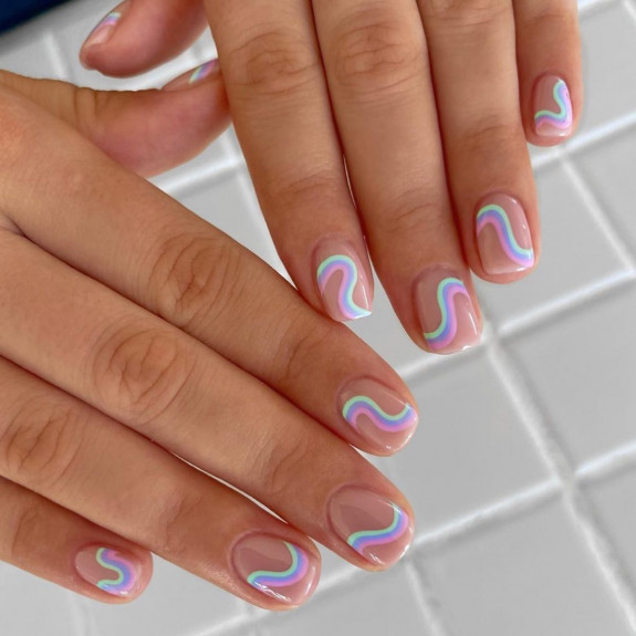 30 Cute Short Nail Ideas To Wear In 2023  — Pastel Squiggle Nails