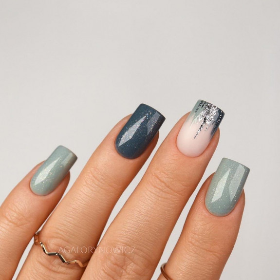 30 Cute Short Nail Ideas To Wear In 2023  — Shimmery Sage & Blue Green Nails