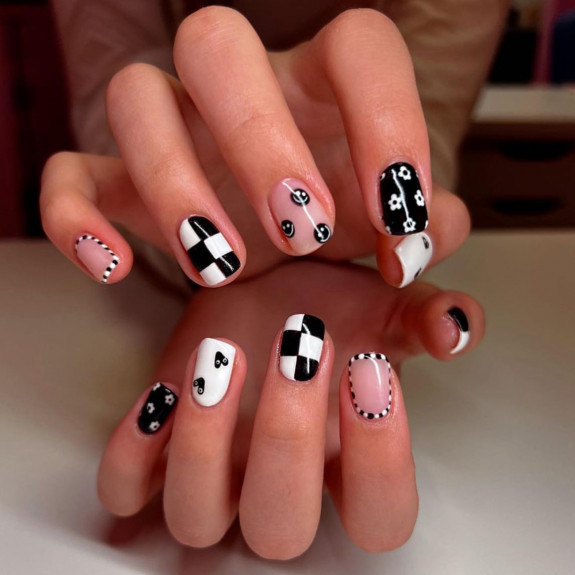 30 Cute Short Nail Ideas To Wear In 2023  — Black and White Nails