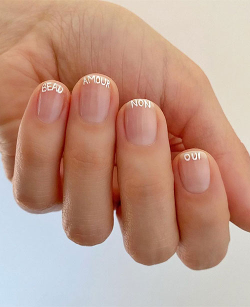 30 Cute Short Nail Ideas To Wear In 2023 : Written French Words Tips