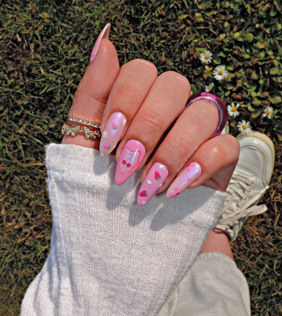 Pink Chrome Cherry Nails