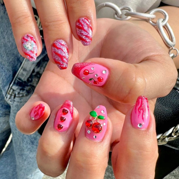 3D Cherry Pink Nails