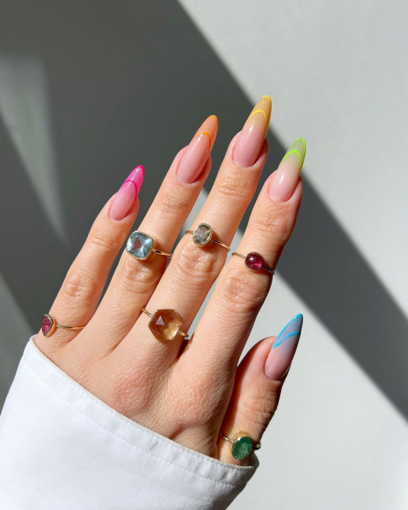 Ombre Colorful Double French Nails