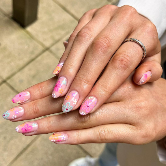 Colorful Flower Nails