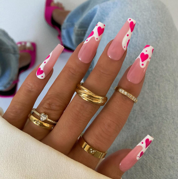 Pink Heart on Abstract White Tips