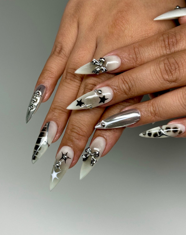 30 Groundbreaking Fall Nail Designs : Galactic Glamour Silver Chrome Nails