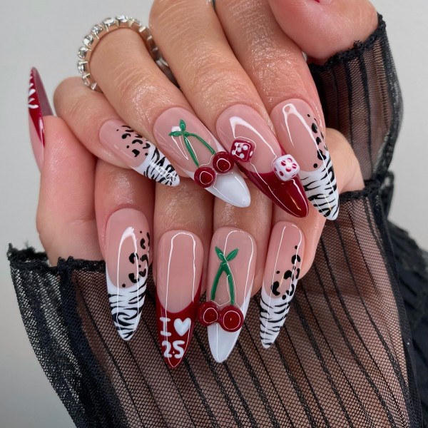 30 Groundbreaking Fall Nail Designs : Playful Cherry Pop Birthday Nails