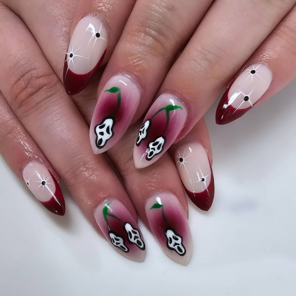 40 Hauntingly Beautiful Halloween Nail Ideas : Ghostly Glam Berry French Tips