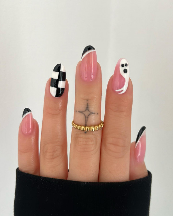 40 Hauntingly Beautiful Halloween Nail Ideas : Minimalist Ghost Glam