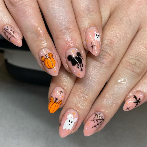 40 Spooky Short to Medium Halloween Nail Ideas : Mickey’s Halloween Adventure