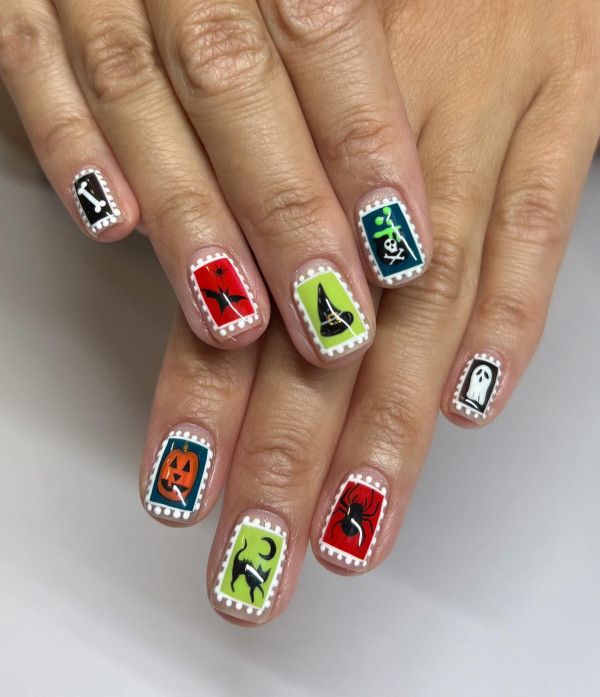 40 Hauntingly Beautiful Halloween Nail Ideas : Halloween Stamp Art Nails