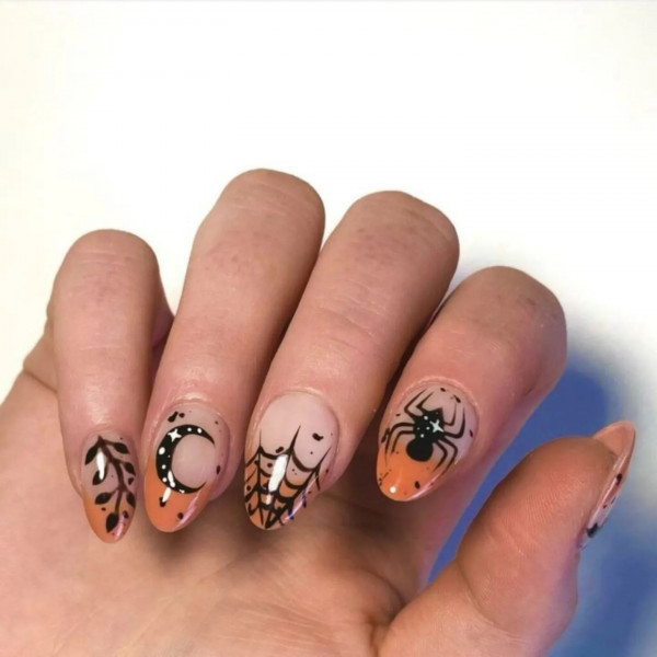 40 Spooky Short to Medium Halloween Nail Ideas : Spiderweb Ombre