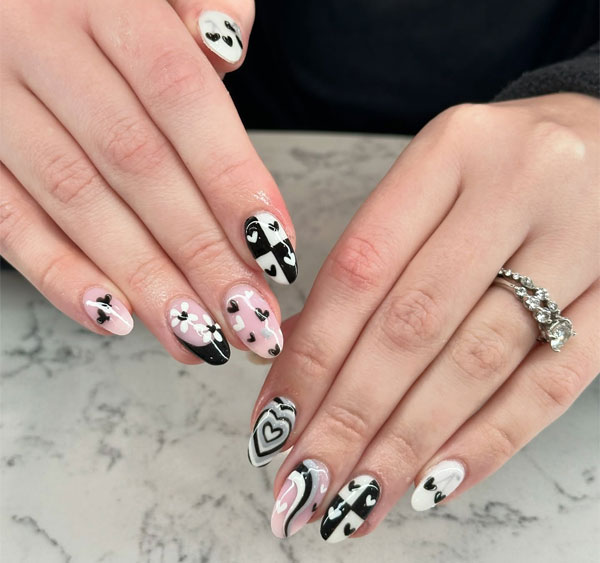 Chic Almond-Shaped Valentine’s Nails with Mix and Match Designs, Best Valentine's Day Nails ideas, Valentine's Nails, Valentine nails, Valentine's day nails, cute Valentine's nail art