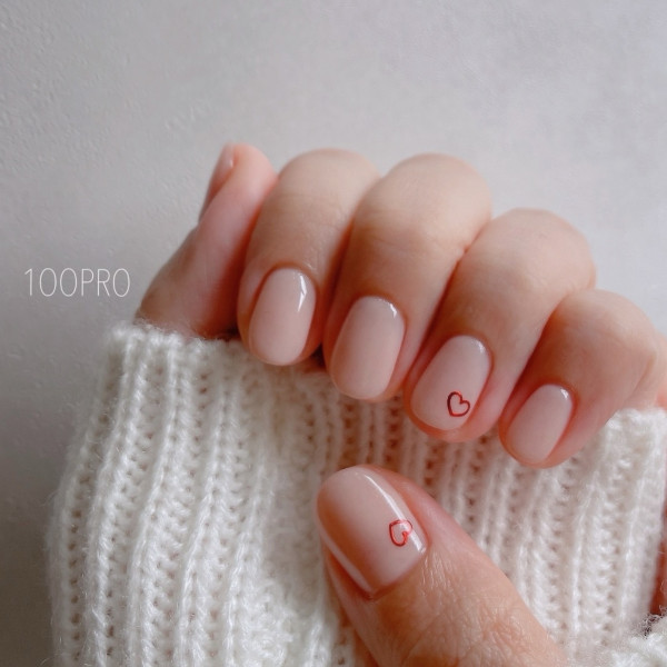 Minimalist Nude Short Nails with Heart on Ring Finger, Valentine's Day Nails, Valentine nails, Valentine's day nails, cute Valentine's nail art