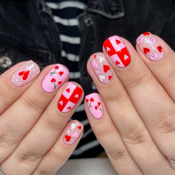 Cute Pink and Red Valentine’s Short Nails, Valentine's day nails acrylic, Best Valentine's Day Nails ideas, Valentine's Nails, Valentine nails, Valentine's day nails, cute Valentine's nail art