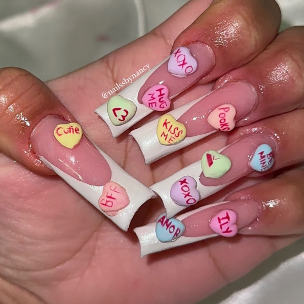 Acrylic Candy Hearts Valentine’s Long Nails