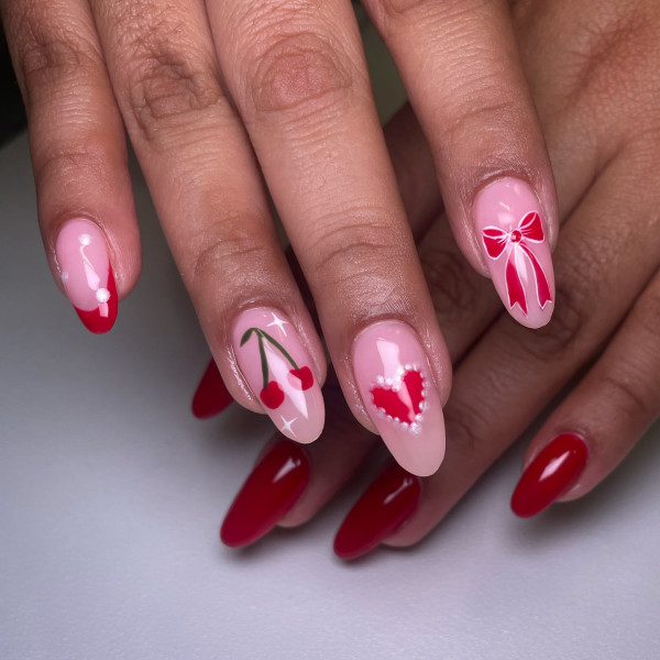 Playful Red Valentine's Nails with Elegant Twist, Best Valentine's Day Nails ideas, Valentine's Nails, Valentine nails, Valentine's day nails, cute Valentine's nail art