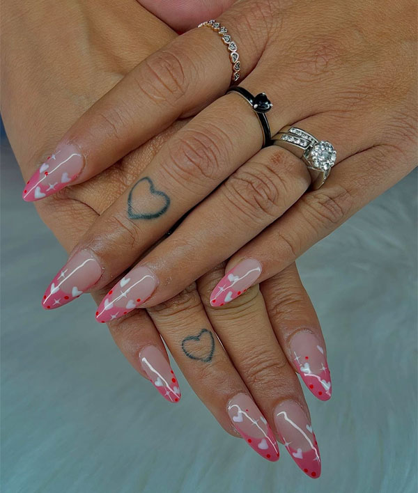 Glossy Valentine’s Heart Pink French Tip Nails, Best Valentine's Day Nails ideas, Valentine's Nails, Valentine nails, Valentine's day nails, cute Valentine's nail art