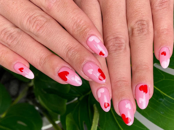 Sweet and Simple Pink Valentine’s Day Heart Nails, Best Valentine's Day Nails ideas, Valentine's Nails, Valentine nails, Valentine's day nails, cute Valentine's nail art