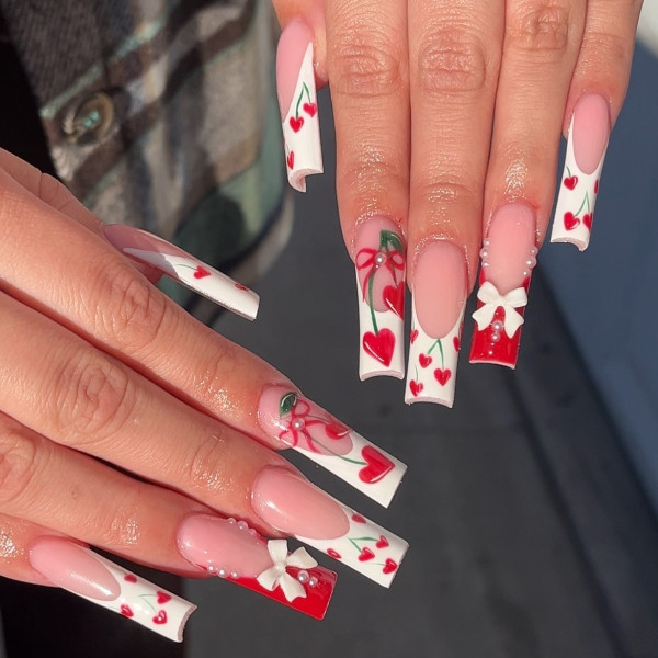 100 Best Valentine’s Day Nails ideas : Romantic Red and White French Manicure with a Modern Twist