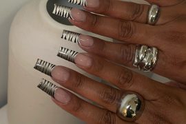 Zebra French Tip Coffin-shaped Nails with Nude Base
