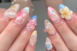 Tropical Vibe Nails with 3D Blooms and Ocean-Inspired Accents
