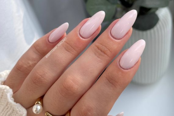 Blush pink glossy almond nails