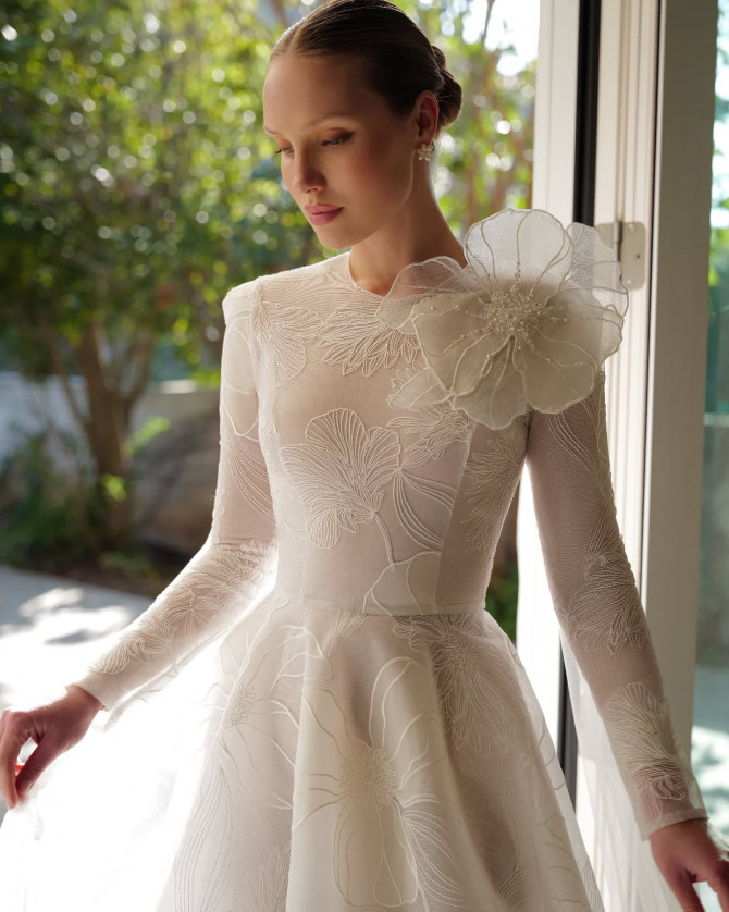 Bride in rose gold glitter princess-inspired ball gown