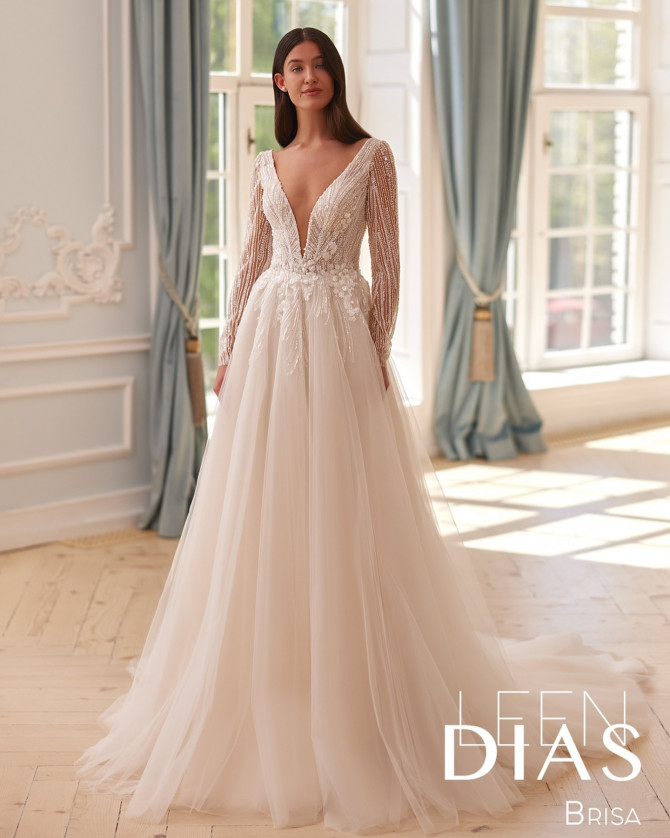  Bride in off-shoulder illusion neckline couture gown