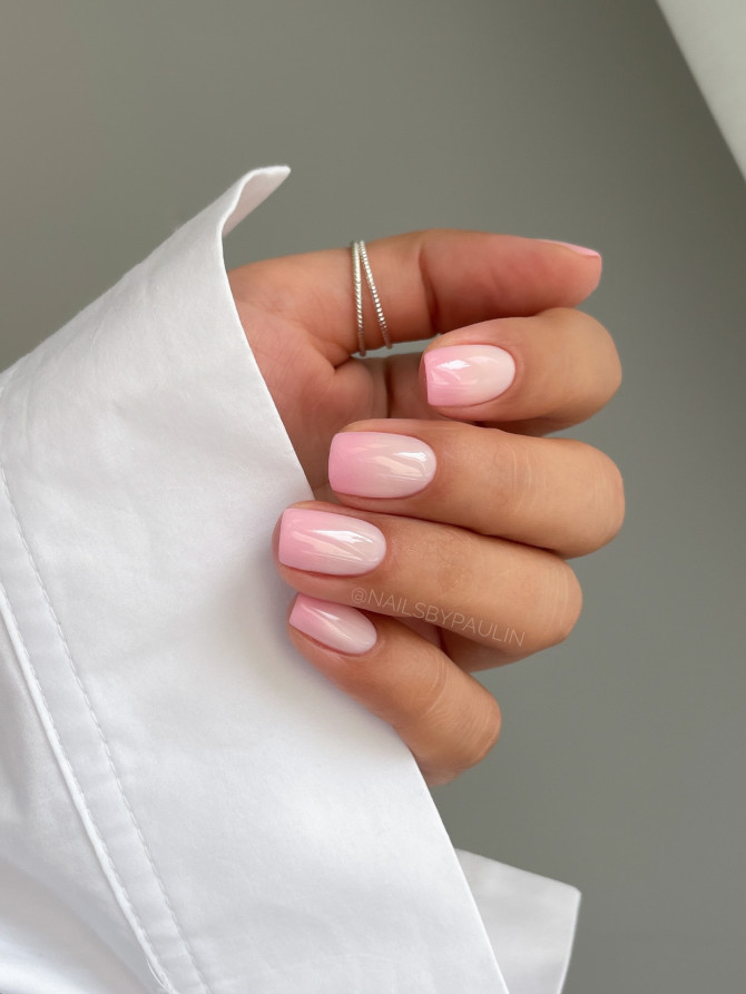  Short minimalist pink nail idea with natural glossy finish