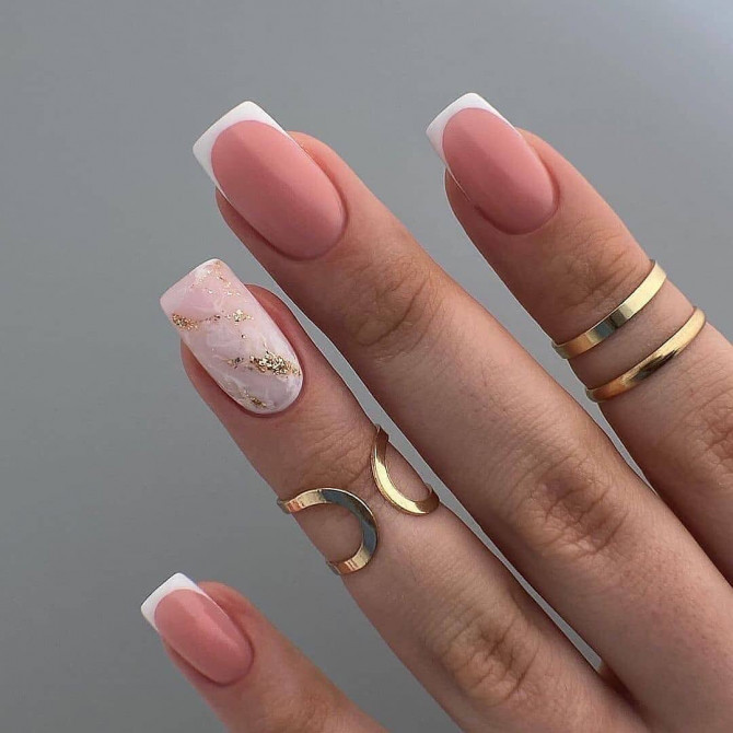 Pink and marble acrylic nails with French tips